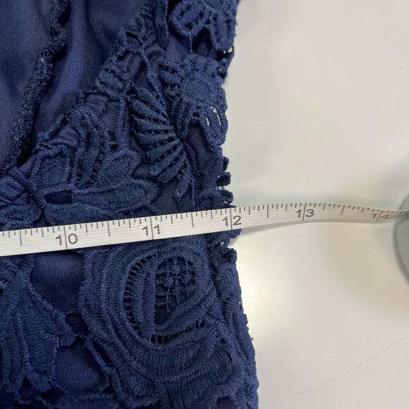 Lulus XS Backless Lace Mini Dress Cap Sleeve Bodycon‎ Lined Navy Blue Cocktail - Picture 8 of 10